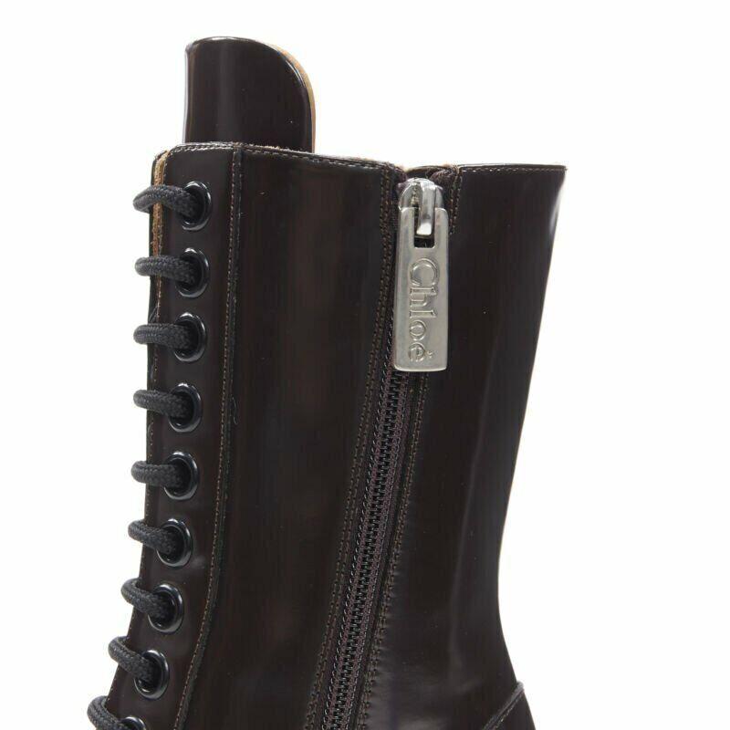 CHLOE Runway Rylee brown glossy leather block heel heel rubber boot EU37.5 5