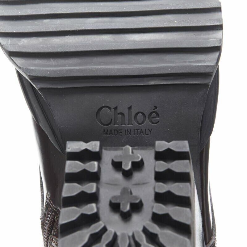 CHLOE Runway Rylee brown glossy leather block heel heel rubber boot EU37.5 7