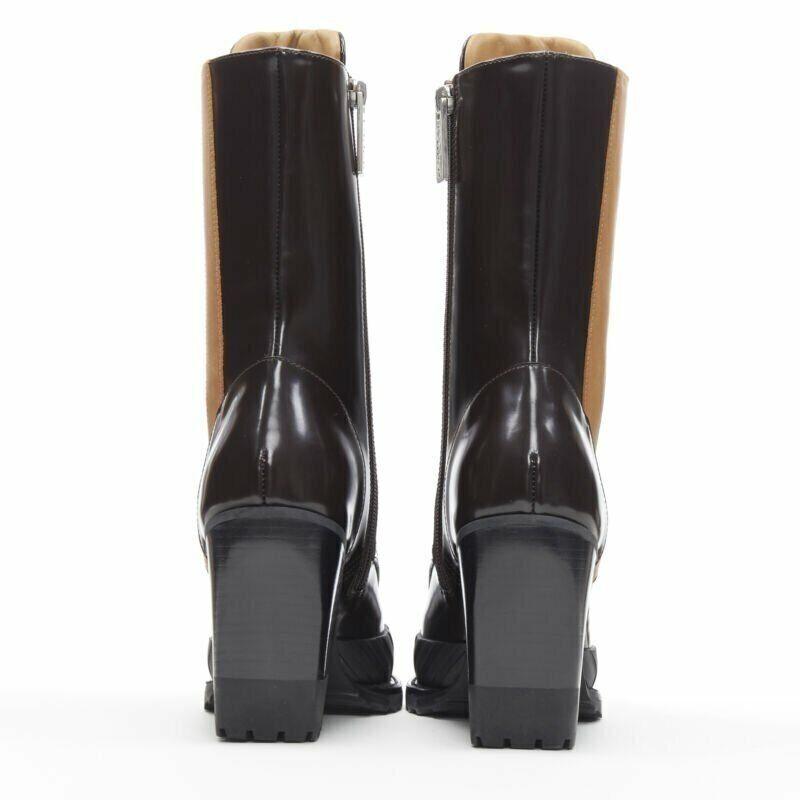 Women's CHLOE Runway Rylee brown glossy leather block heel heel rubber boot EU37.5