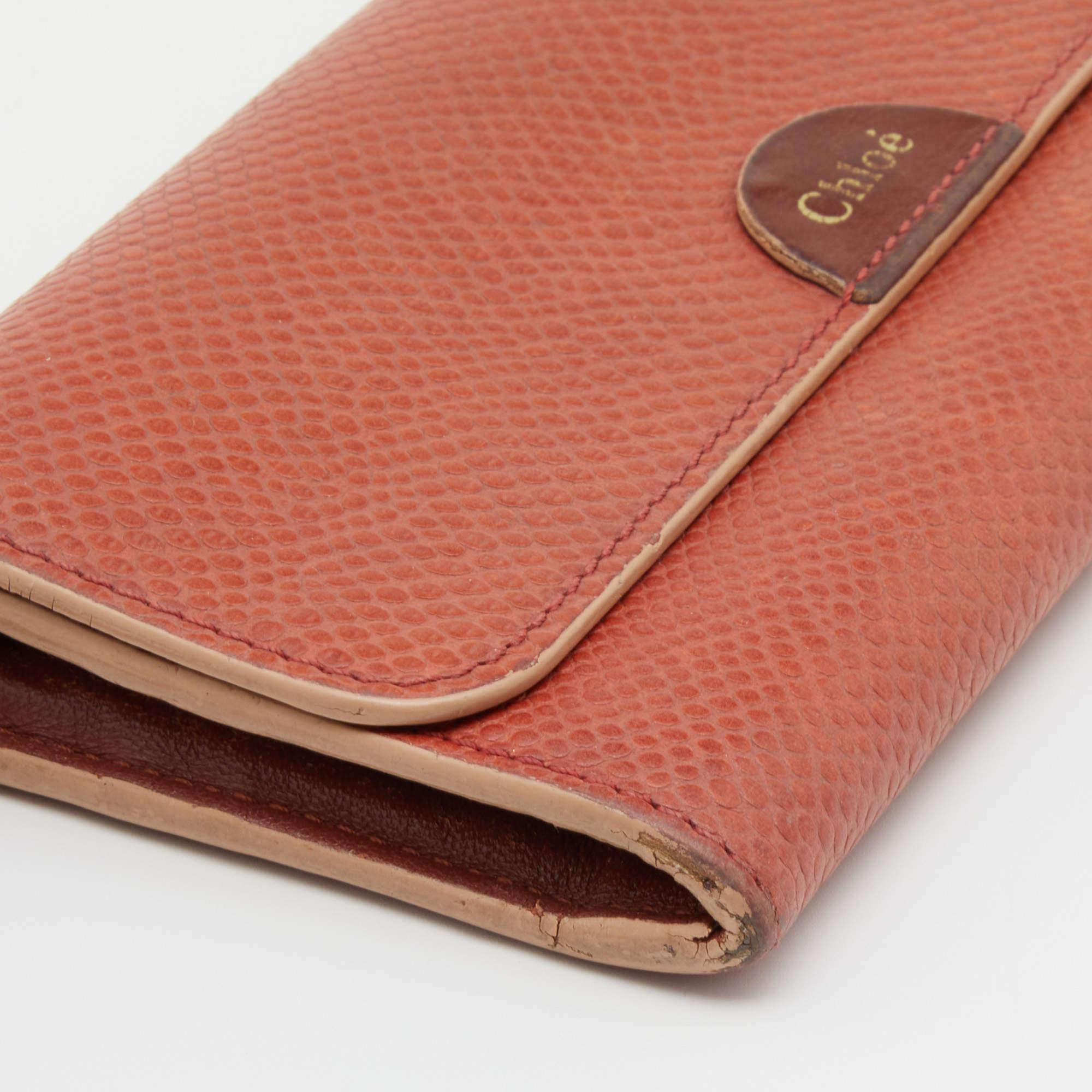 Chloe Rust Leder Flap Continental Geldbörse im Angebot 3