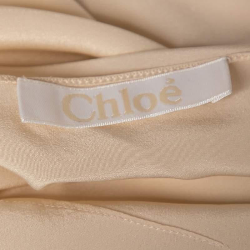 Chloe Rust Orange gedruckt Seide Chiffon geraffte Ärmel Detail Bluse L im Angebot 2