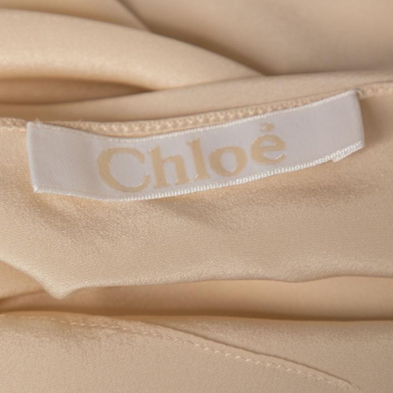 Chloe Rust Orange Printed Silk Chiffon Gathered Sleeve Detail Blouse L For Sale 3