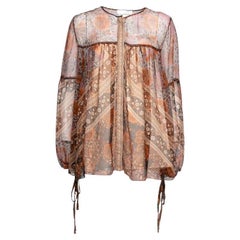 Chloe Rust Orange gedruckt Seide Chiffon geraffte Ärmel Detail Bluse L