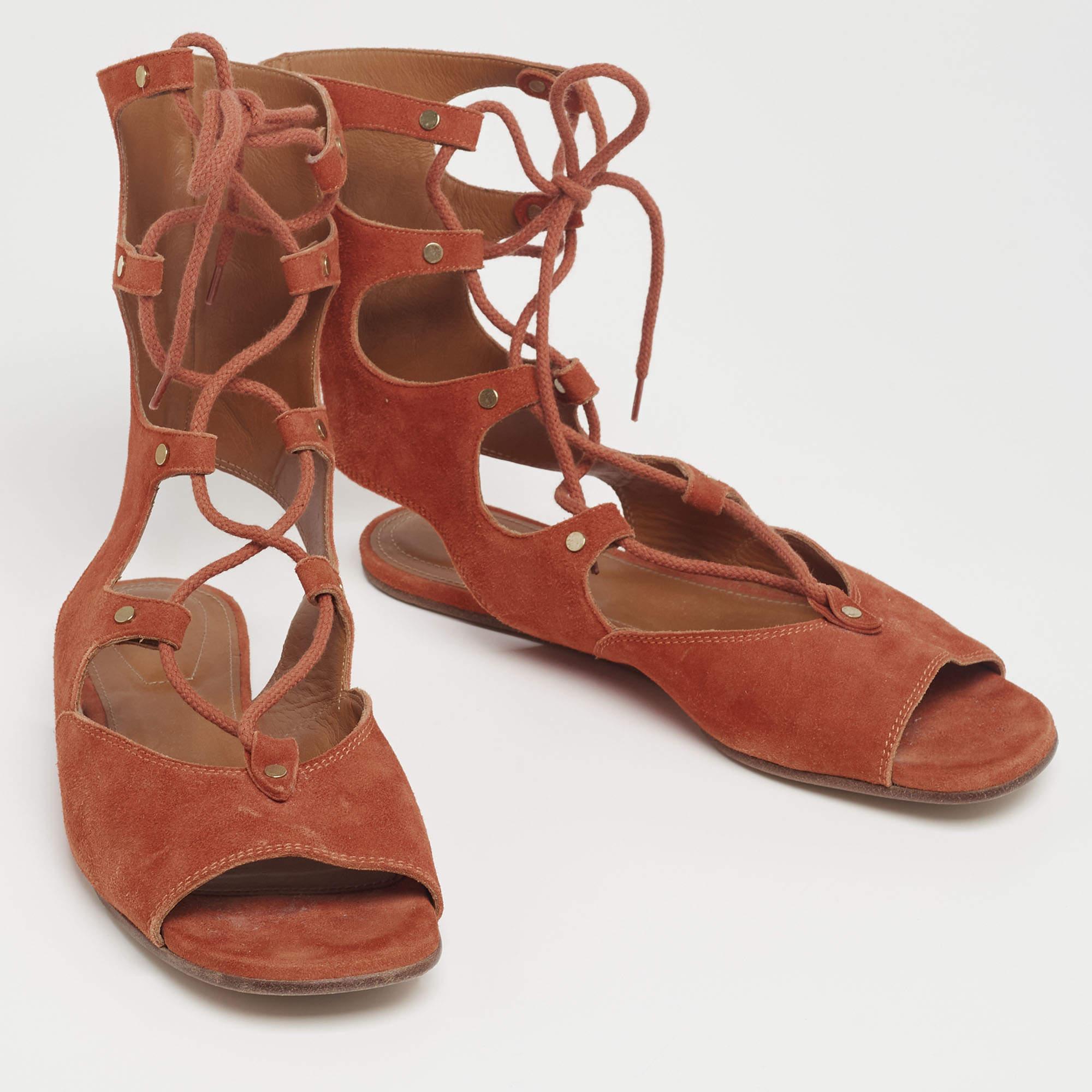 Women's Chloe Rust Suede Gladiator Flat Sandals Size 38