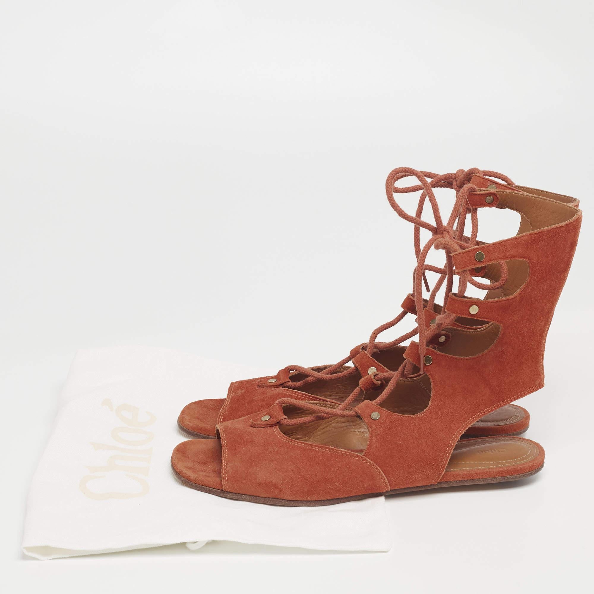 Chloe Rust Suede Gladiator Flat Sandals Size 38 1