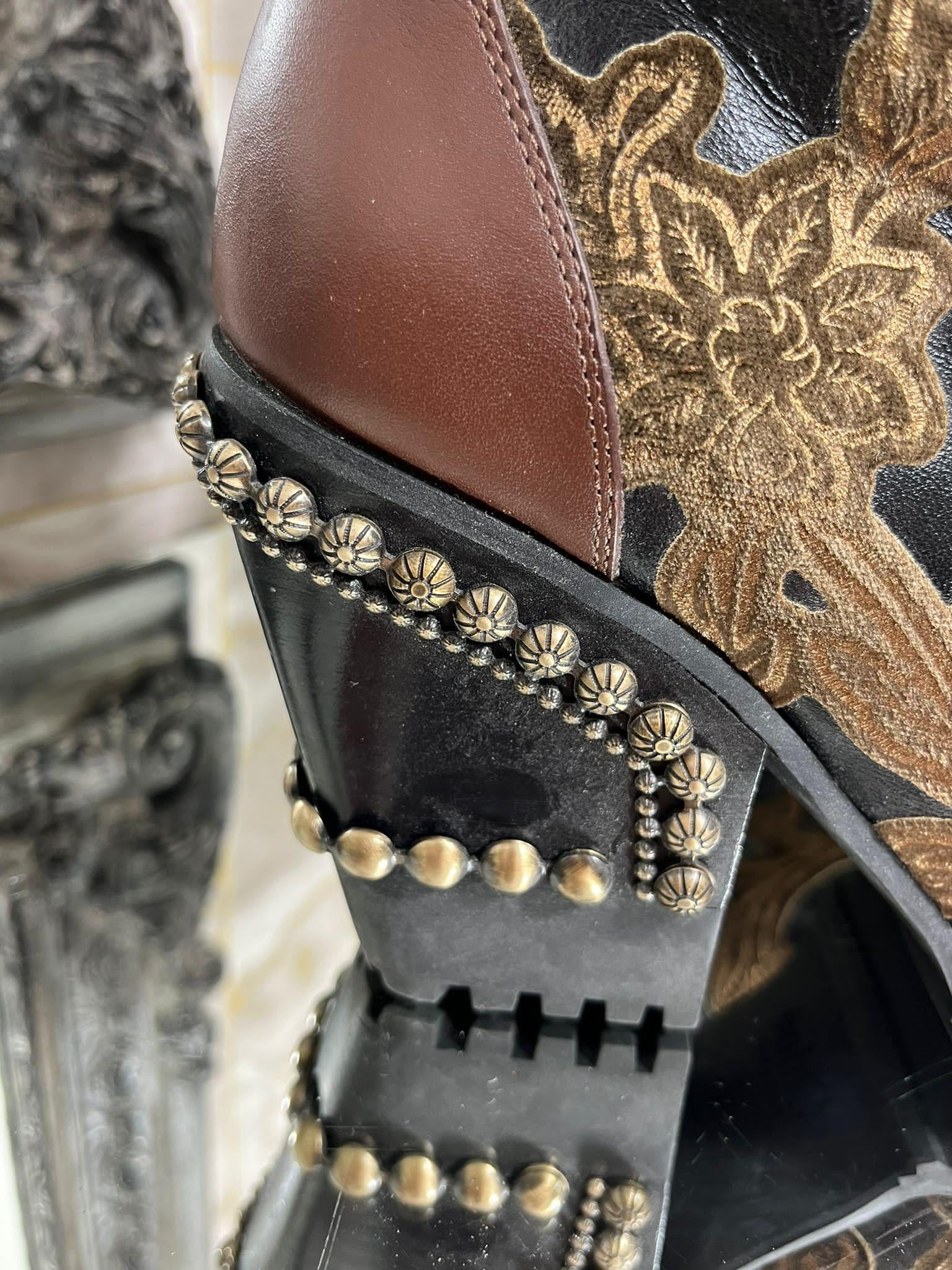 Chloe Rylee Brocade & Stud Ankle Boots For Sale 3