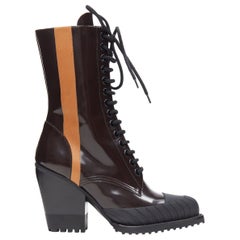 CHLOE Rylee dark brown glossy leather brown trimmed rubber outsole boot EU38