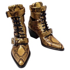 Chloe Rylee Gold Python Embossed Leather Caged Boots
