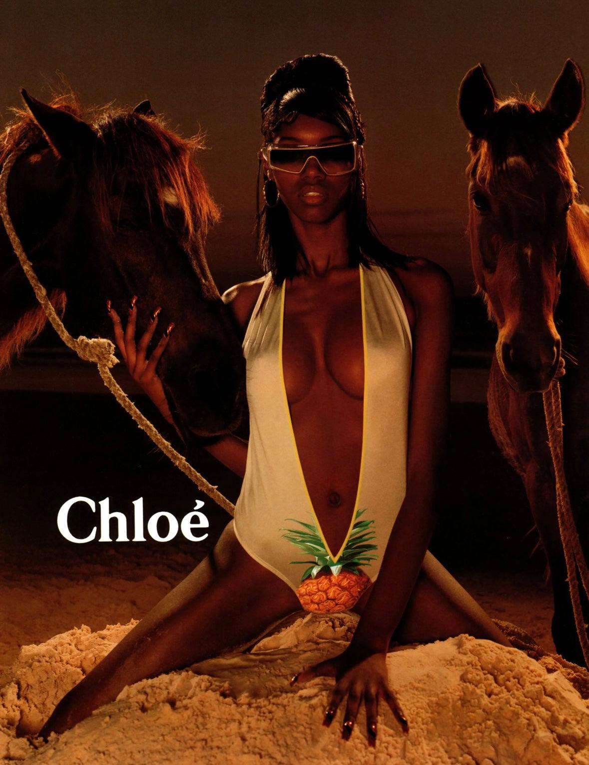 Chloé S/S 2001 Iconic Pineapple Print Puffed Shoulder Tie Front Top en vente 3