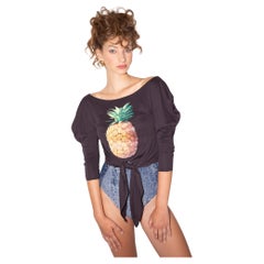 Chloé S/S 2001 Iconic Pineapple Print Puffed Shoulder Tie Front Top