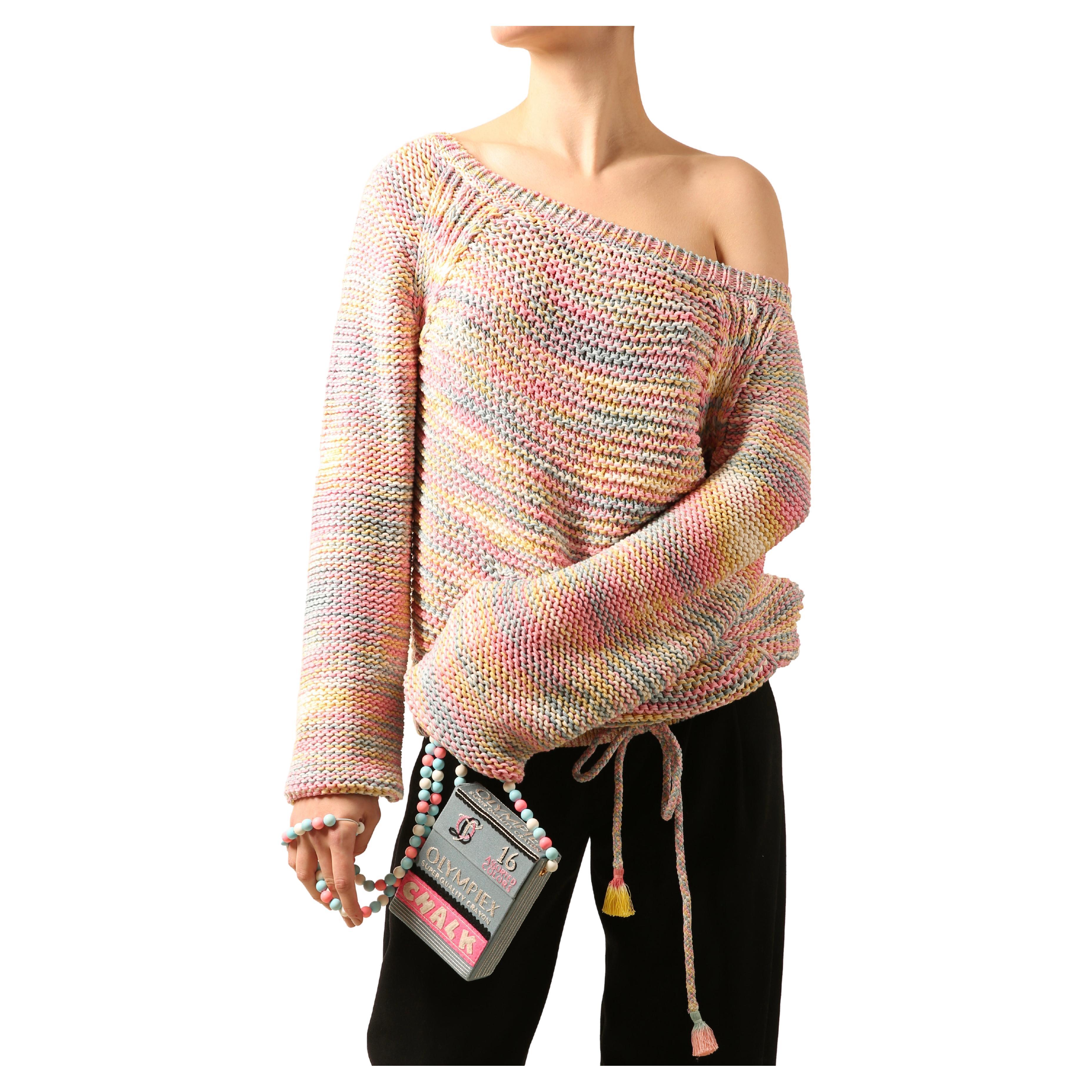 Chloe S/S 2016 oversized chunky knit knitted pink pastel rainbow slouch sweater For Sale