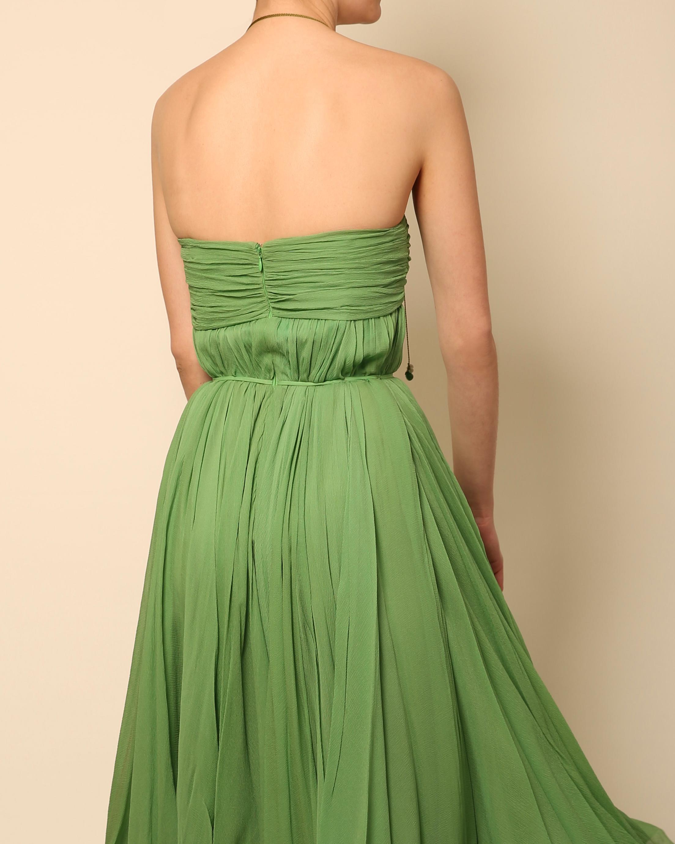 Chloe S04 strapless plisse green silk chiffon layered bustier midi length dress  For Sale 4