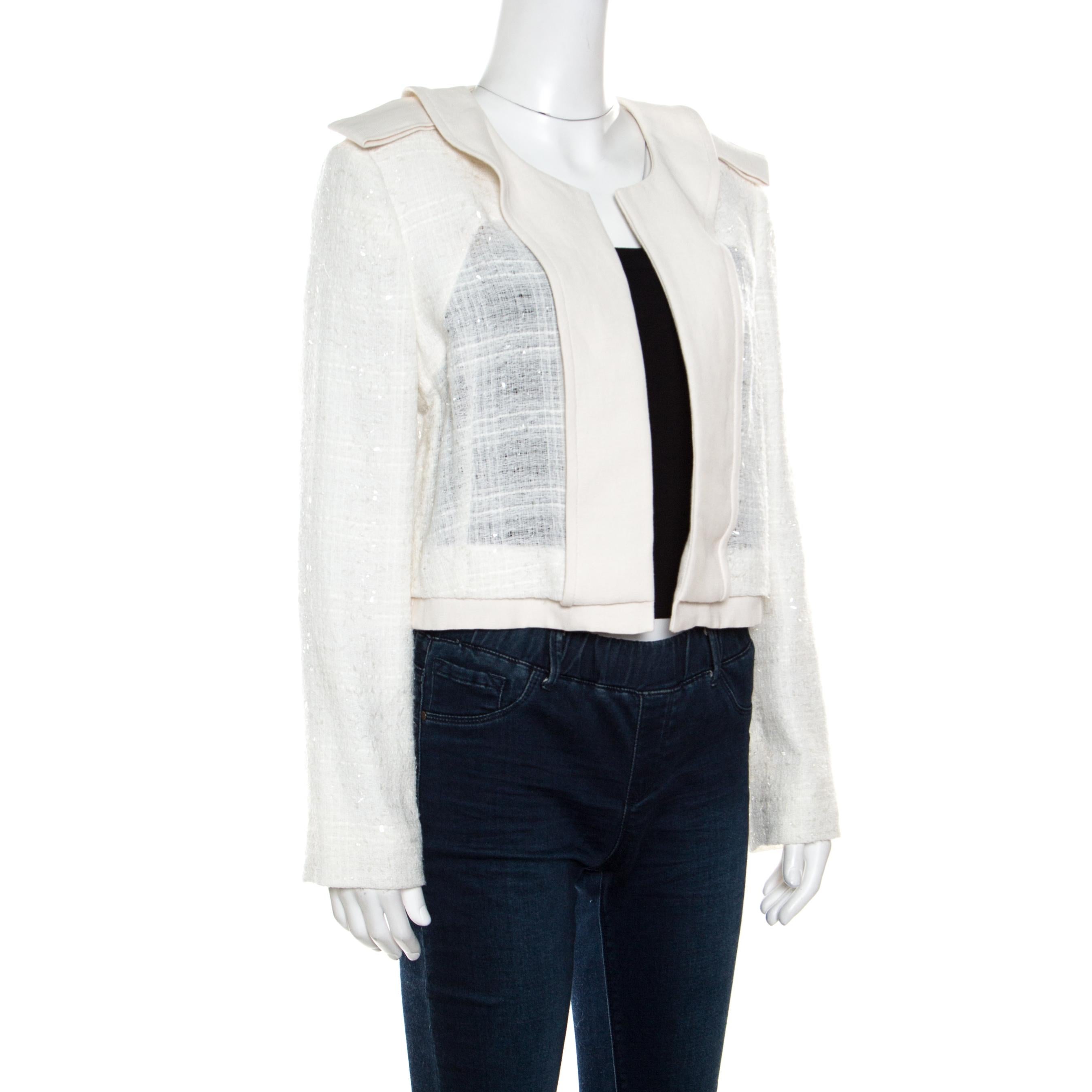 Gray Chloe Sail White Textured Open Front Jacket S