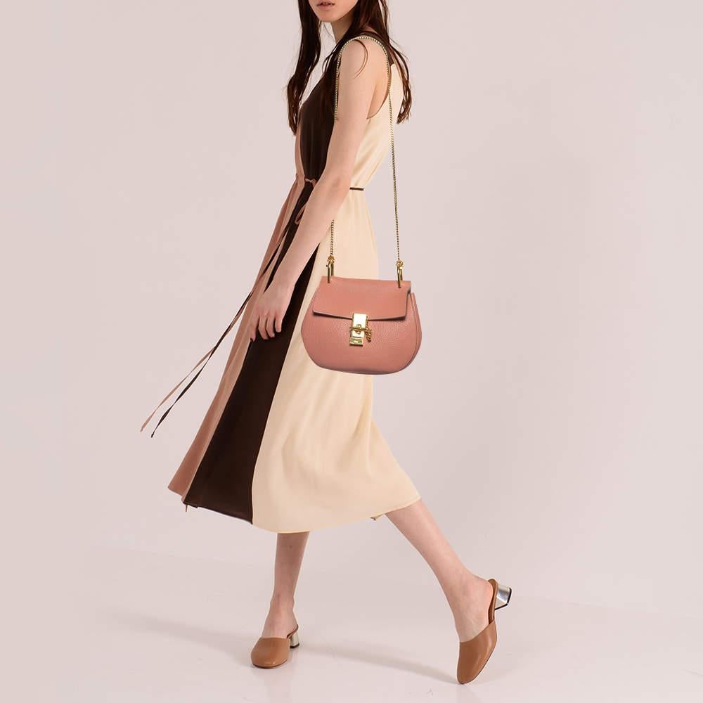 Chloe Salmon Pink Leather Medium Drew Shoulder Bag For Sale 8