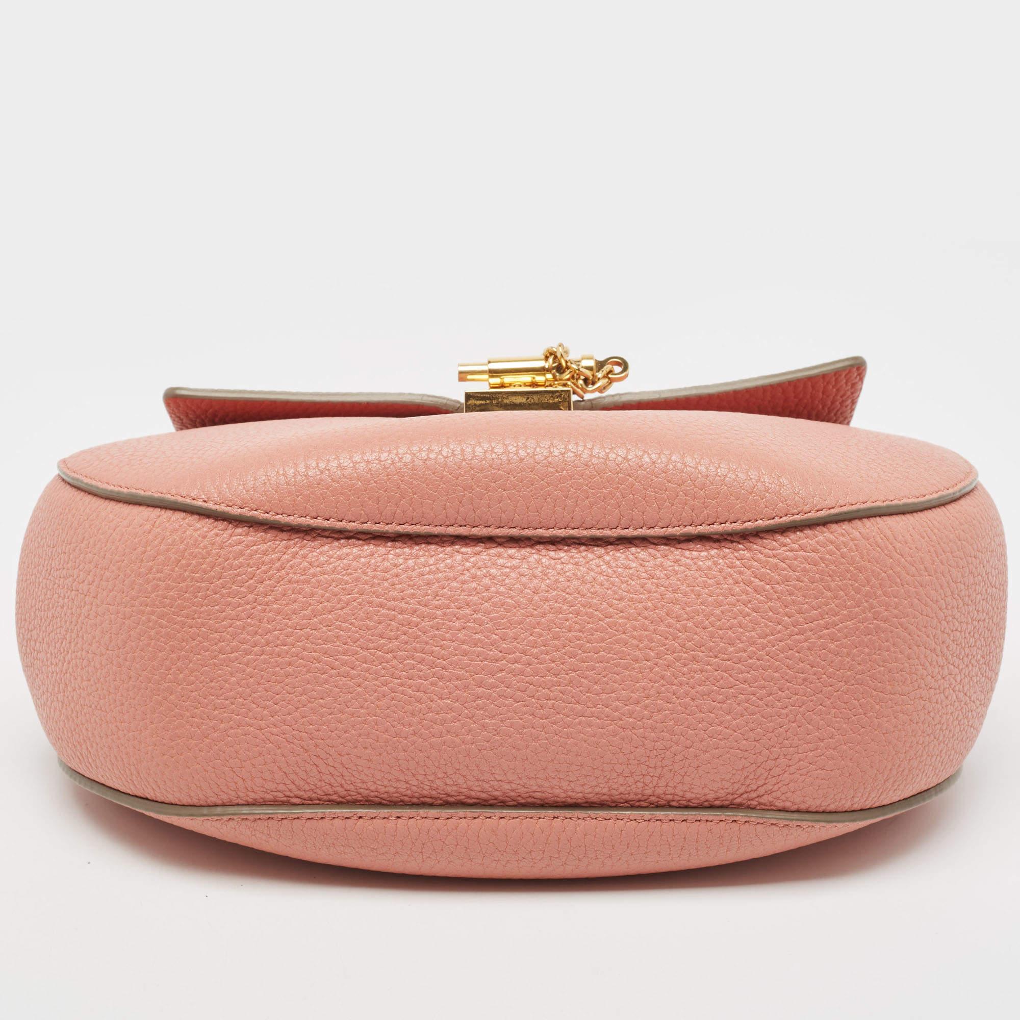 Chloe Salmon Pink Leather Medium Drew Shoulder Bag For Sale 11