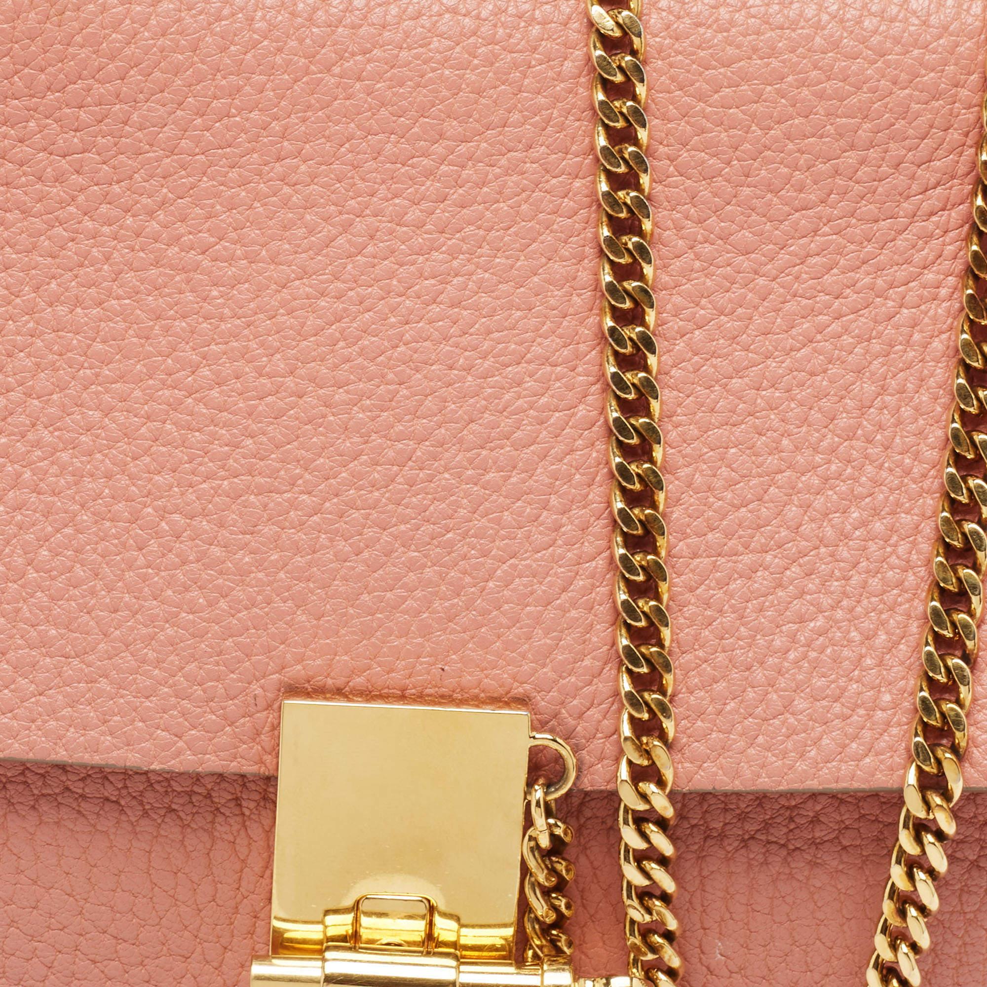 Women's Chloe Salmon Pink Leather Medium Drew Shoulder Bag For Sale