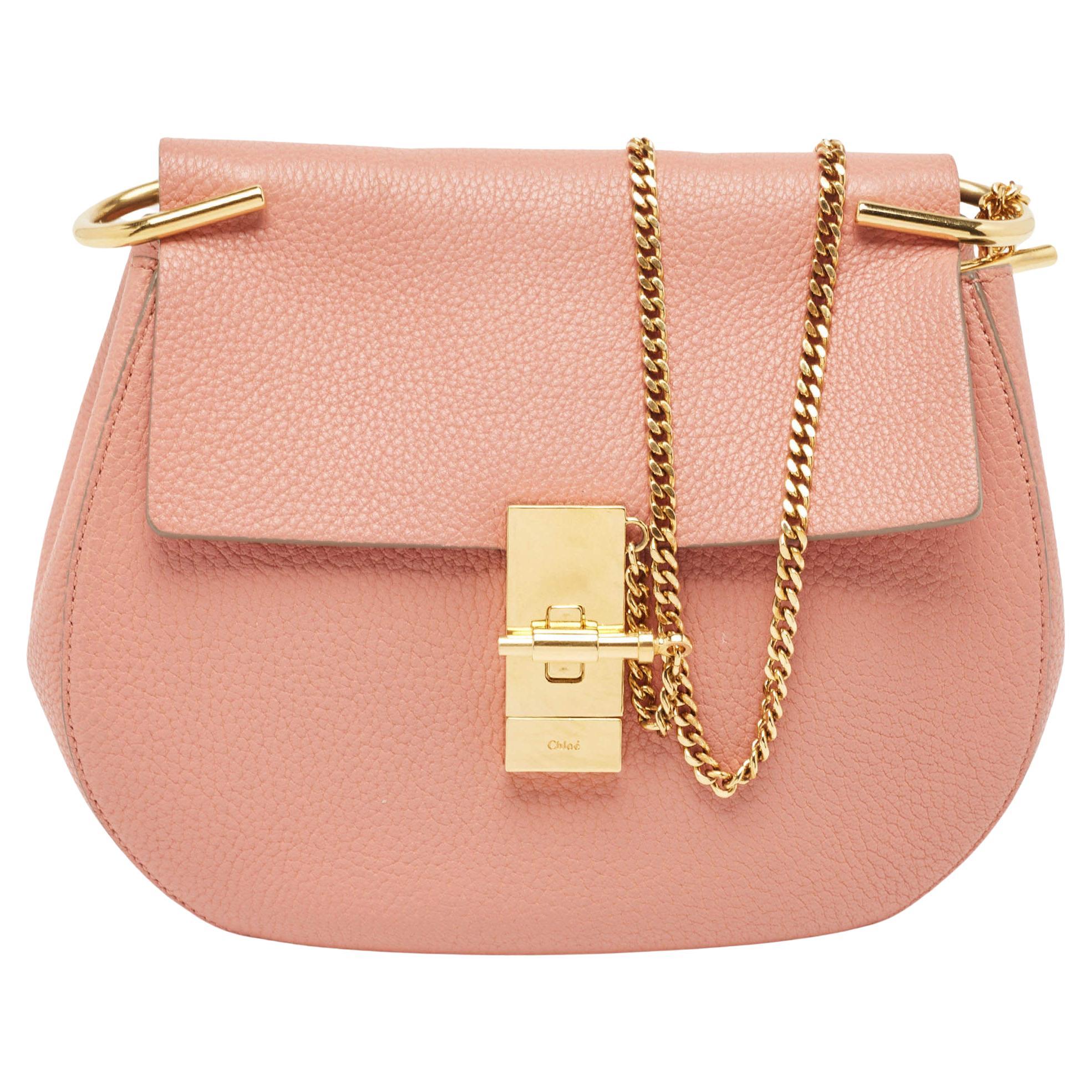 Chloe Salmon Pink Leather Medium Drew Shoulder Bag For Sale