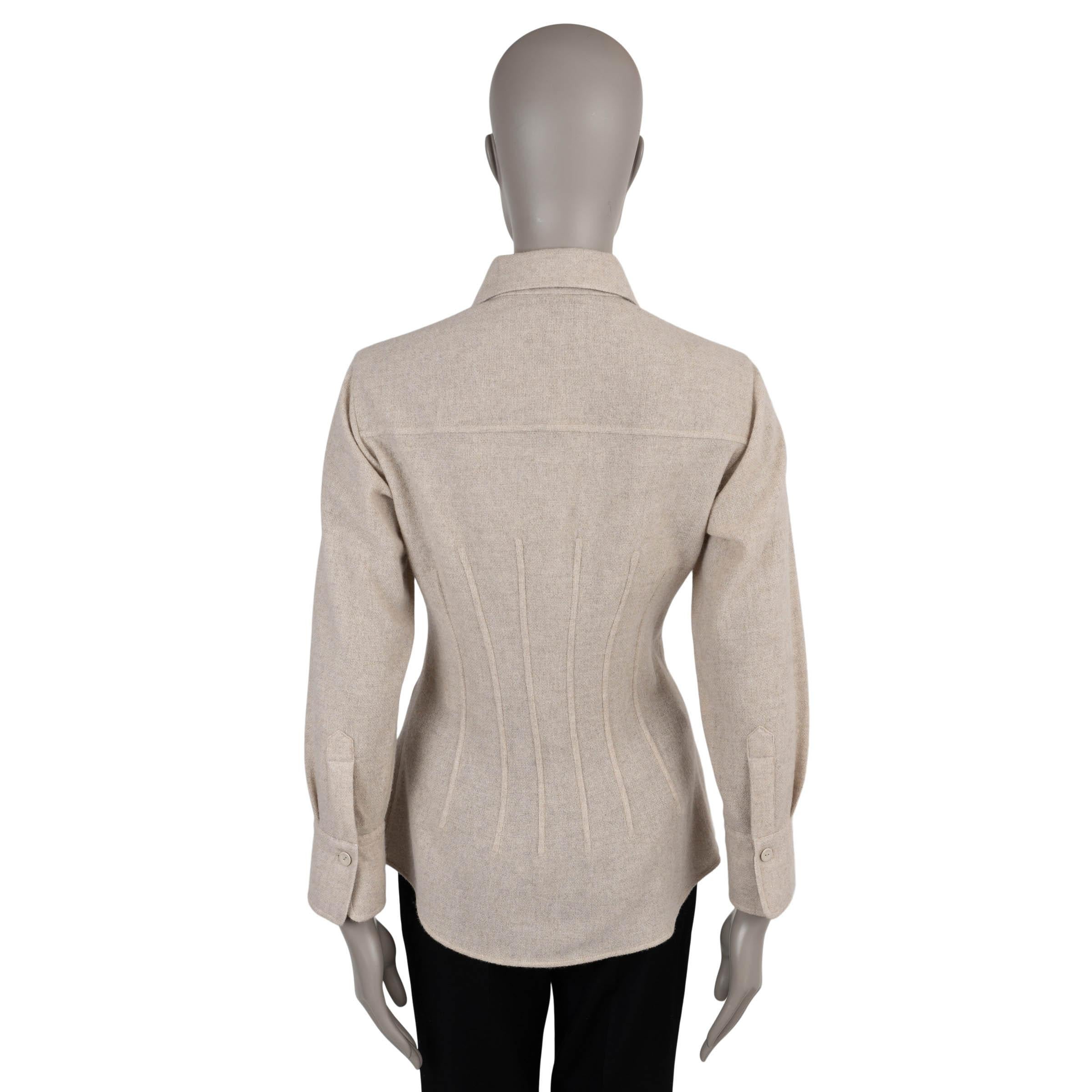 Beige CHLOE Sandy Khaki beige wool & cashmere 2022 FITTED Shirt 36 XS For Sale