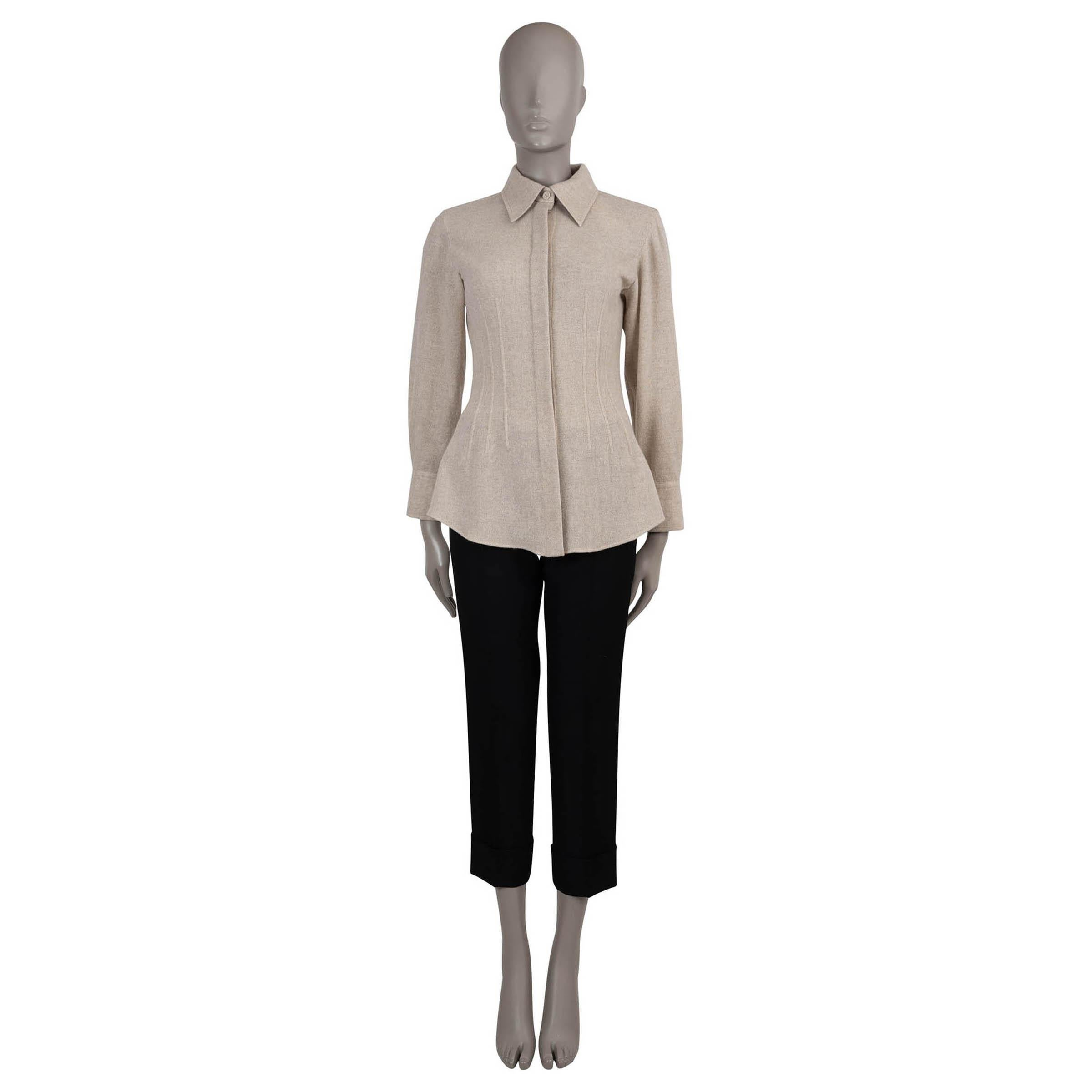 Women's CHLOE Sandy Khaki beige wool & cashmere 2022 FITTED Shirt 36 XS For Sale
