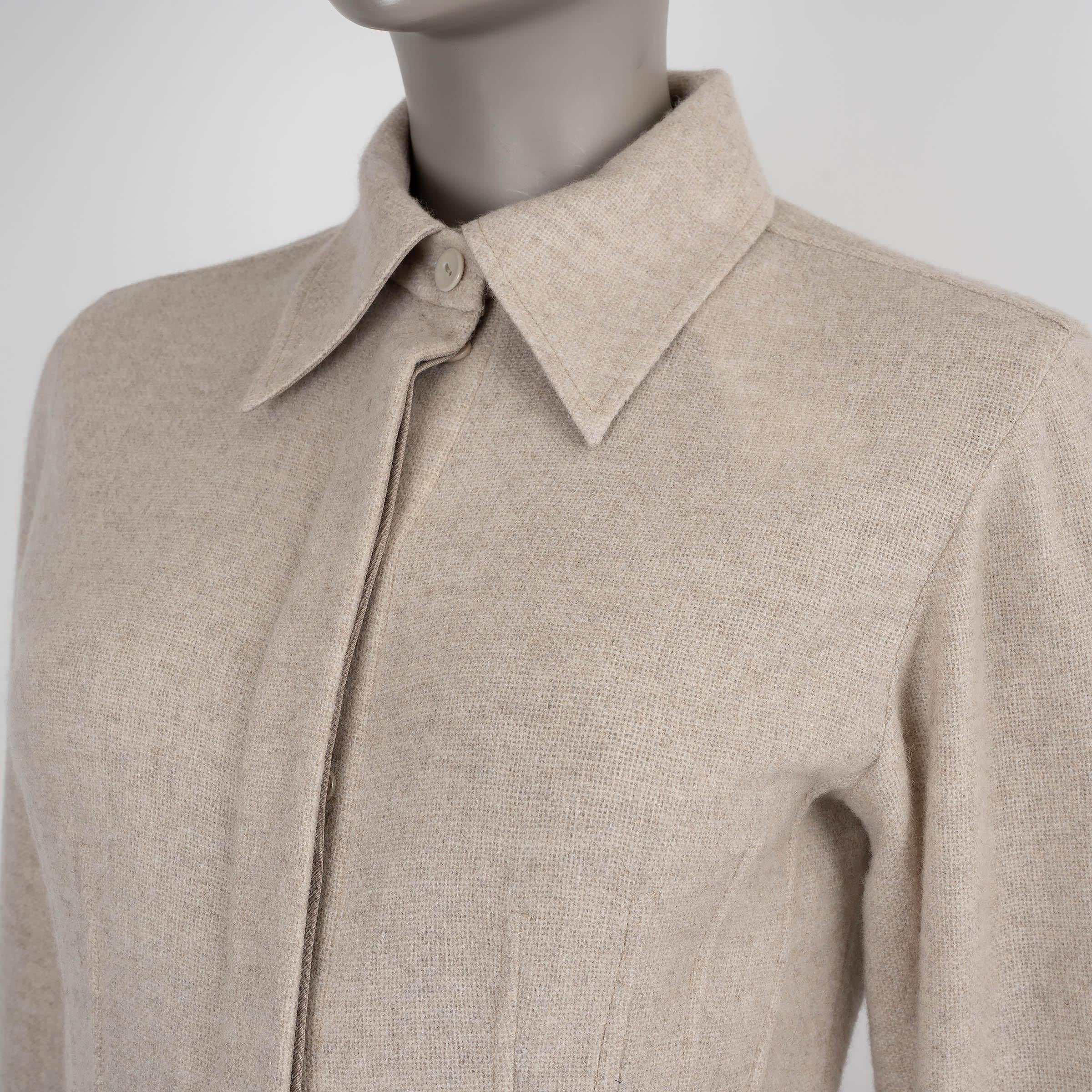 CHLOE Sandy Khaki beige wool & cashmere 2022 FITTED Shirt 36 XS For Sale 1