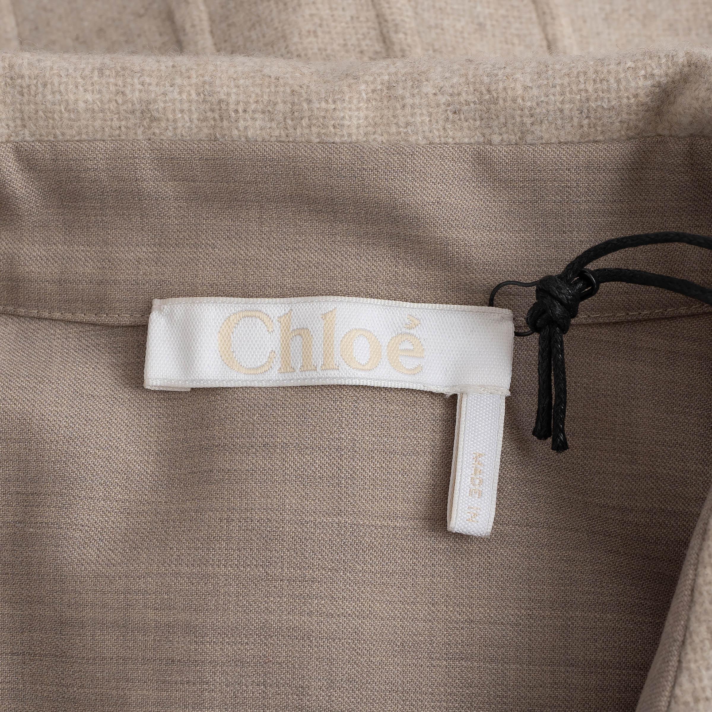 CHLOE Sandy Khaki beige wool & cashmere 2022 FITTED Shirt 36 XS For Sale 3