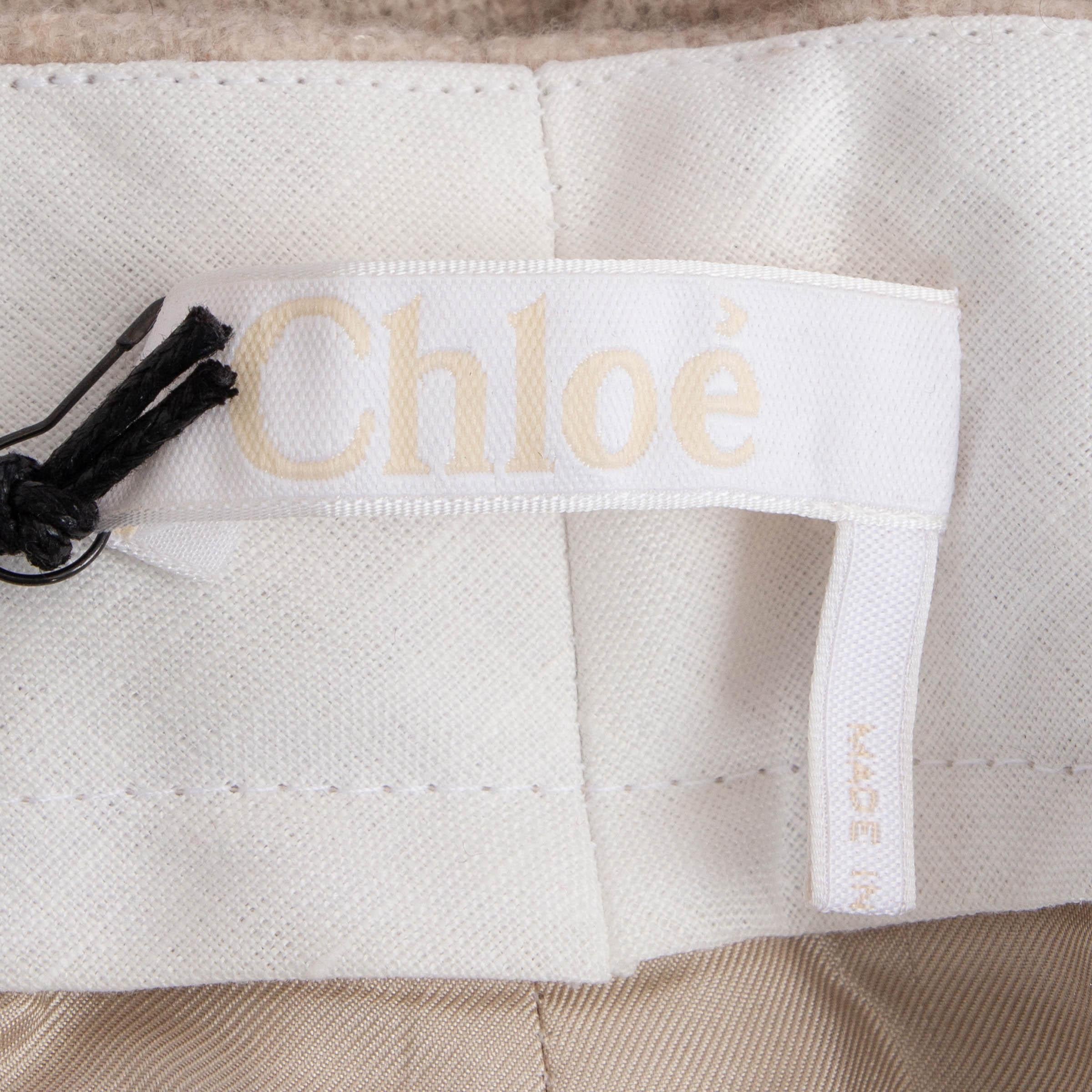CHLOE Sandy Khaki beige wool & cashmere 2022 WIDE-LEG Pants 36 XS For Sale 1