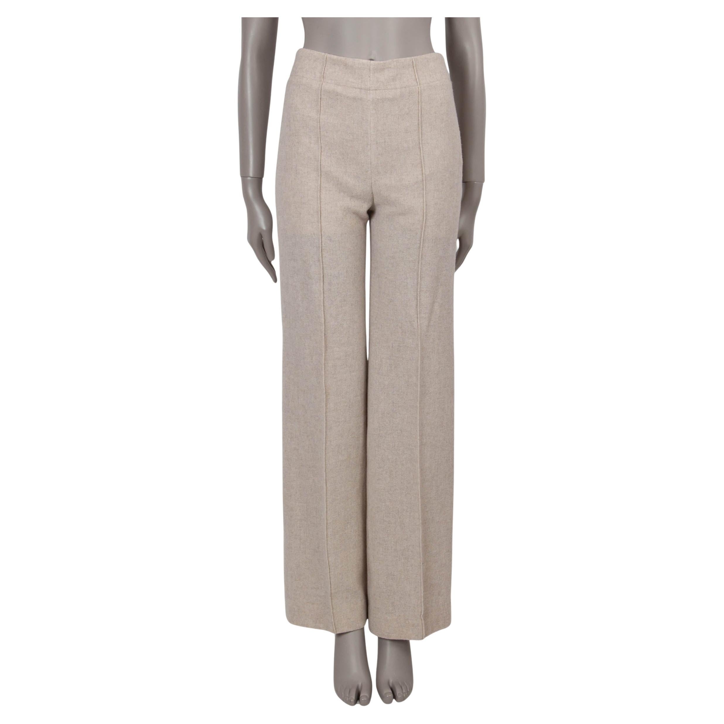 CHLOE Sandy Khaki beige wool & cashmere 2022 WIDE-LEG Pants 36 XS For Sale