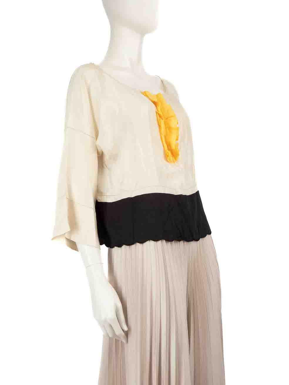 CONDITION is Very good. Minimal wear to the blouse is evident. Minimal wear to the hemline is seen with some pulls to the weave. on this used See by Chloe designer resale item.
 
 
 
 Details
 
 
 Multicolour - Ecru, black and yellow
 
 Silk
 
 Mid