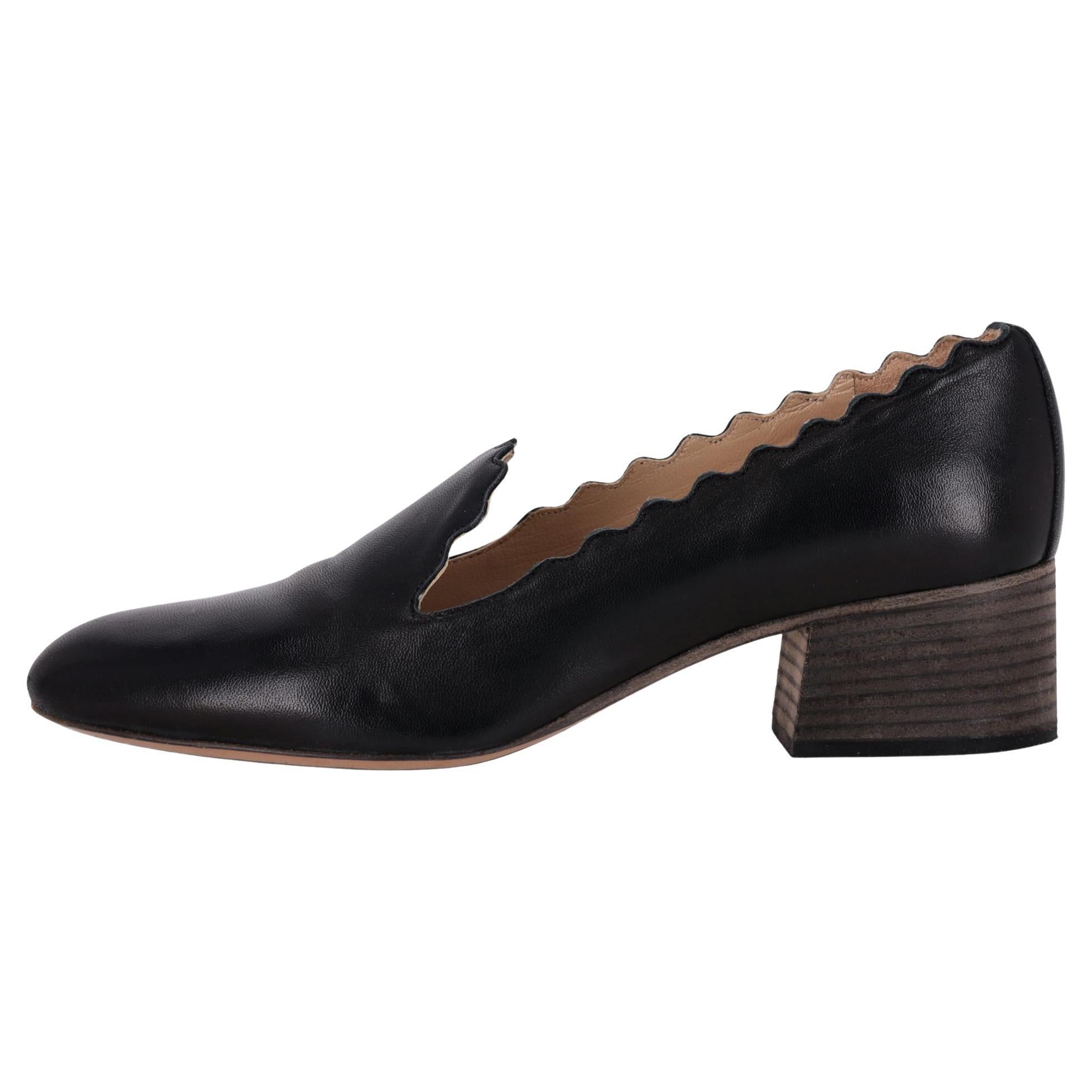 Chloe Scalloped Leather Heeled Loafers