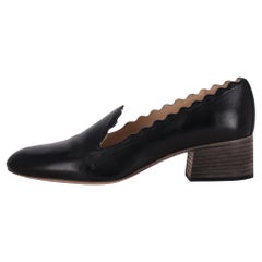 Chloe Scalloped Leather Heeled Loafers