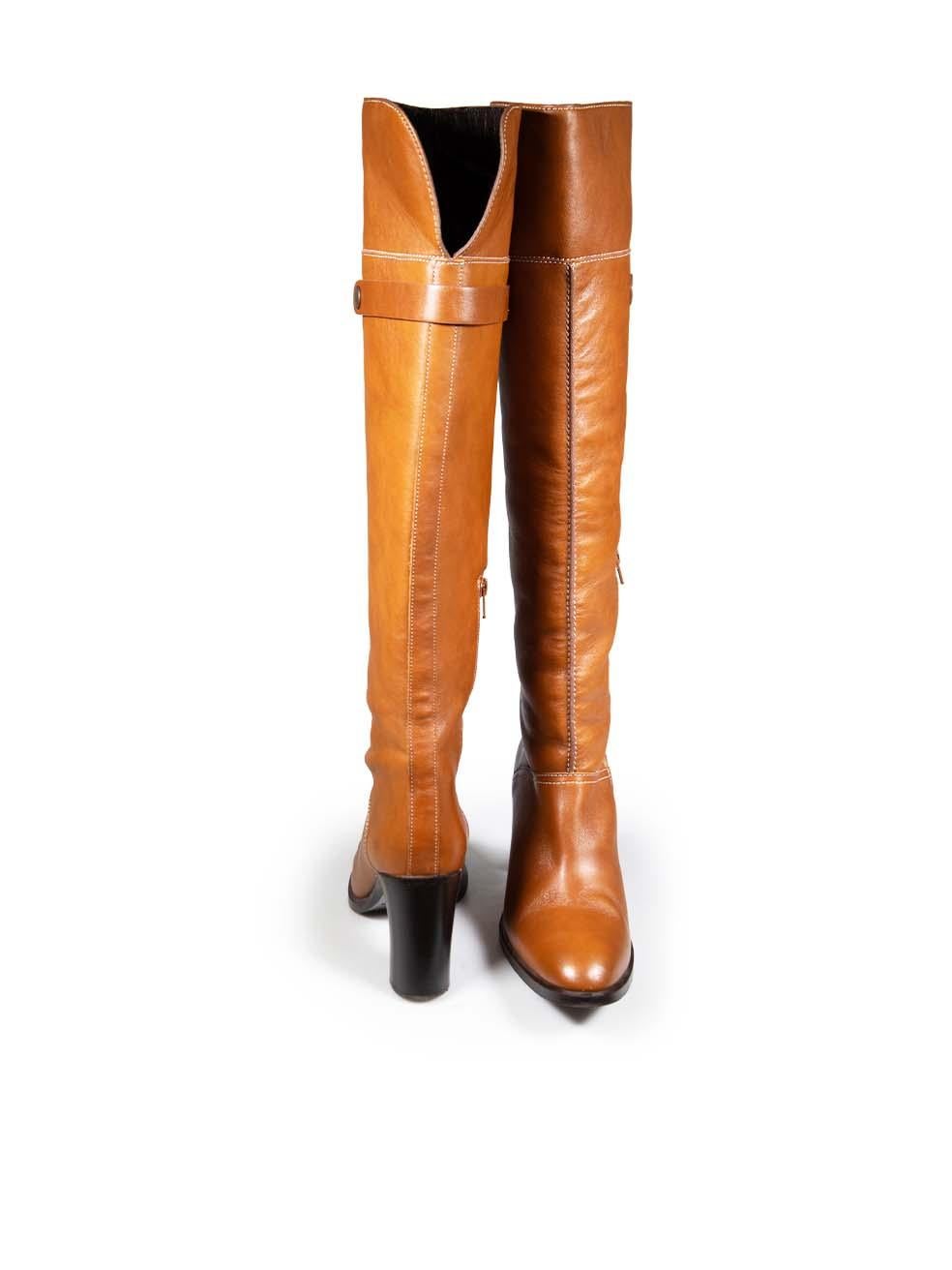 Chloé See By Chloé Brown Leather Knee High Heel Boots Size IT 40 In Good Condition In London, GB