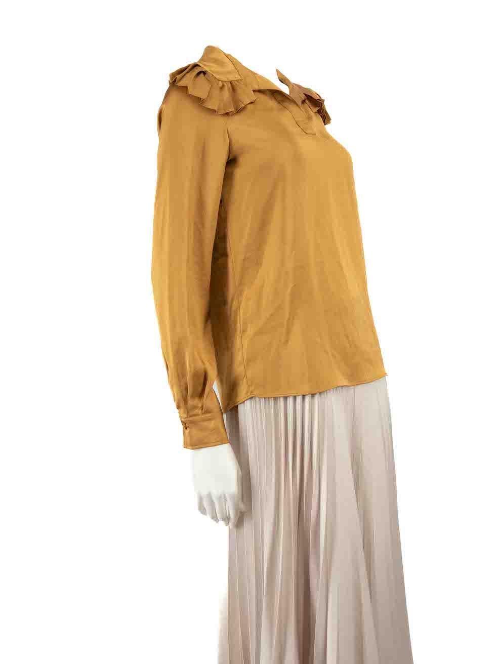 CONDITION is Very good. Minimal wear to blouse is evident. Minimal discolouration mark to rear left side on this used See By Chloé designer resale item.
 
 Details
 Brown
 Polyester
 Blouse
 Long sleeves
 Pleated collar detail
 V-neck
 Buttoned
