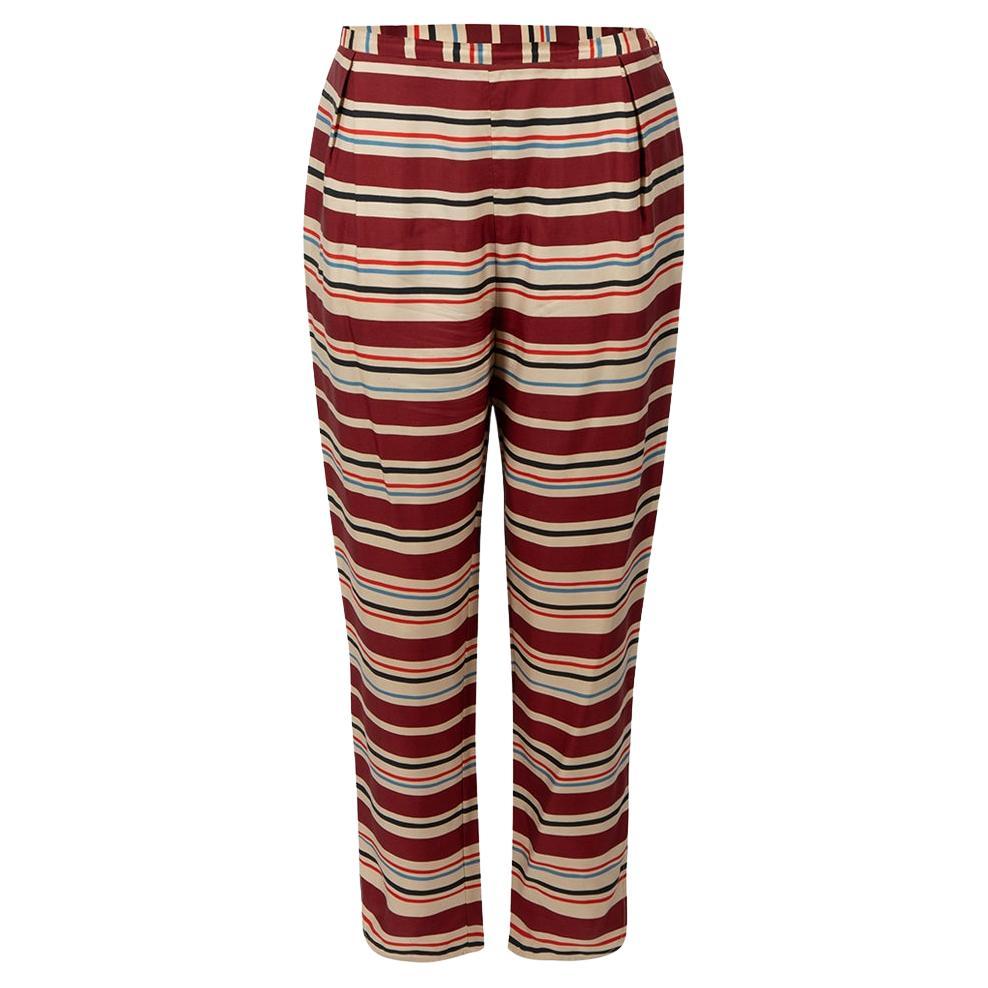 Chloé See by Chloé Burgundy Silk Striped Tapered Trousers Size S For Sale