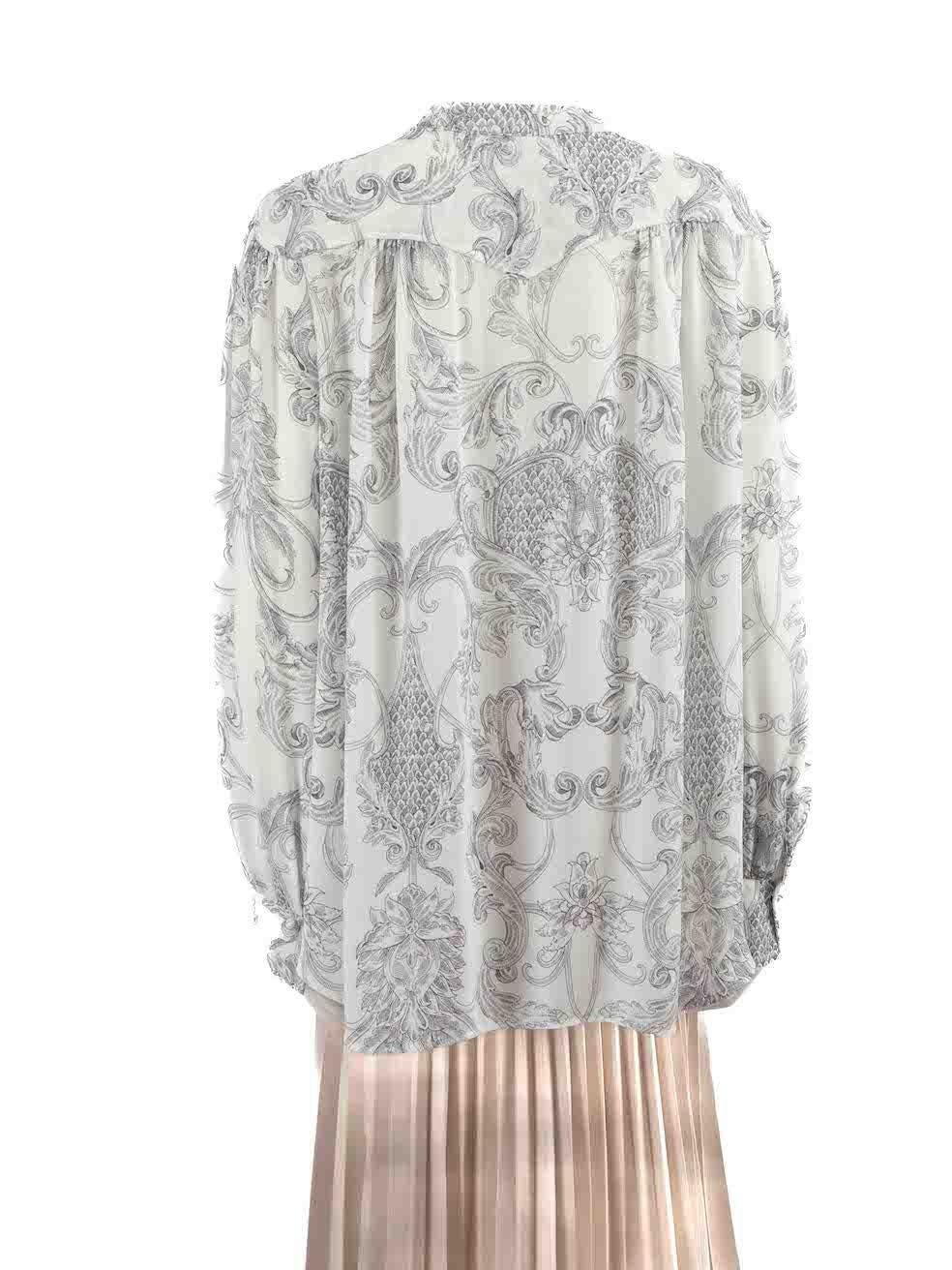 Chloé See by Chloé White Floral Print Long Sleeve Blouse Size XL In Good Condition For Sale In London, GB