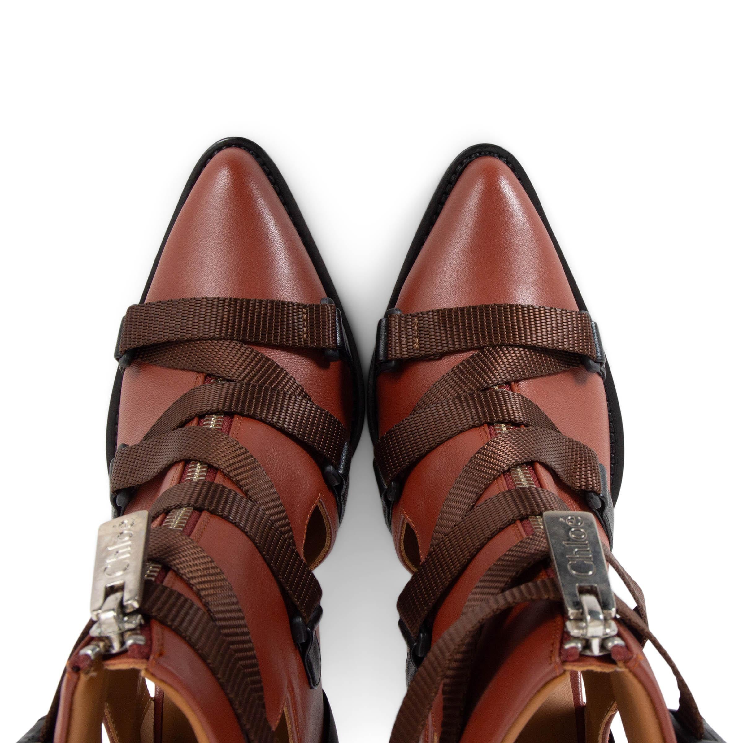 CHLOE Sepia cuir marron 2018 TRACY CUT-OUT Ankle Boots Shoes 37 en vente 1