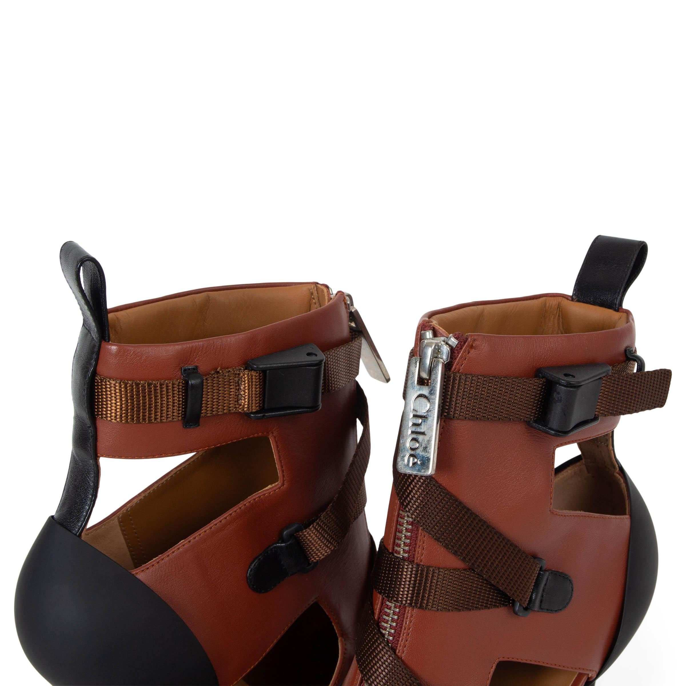 CHLOE Sepia cuir marron 2018 TRACY CUT-OUT Ankle Boots Shoes 37 en vente 2