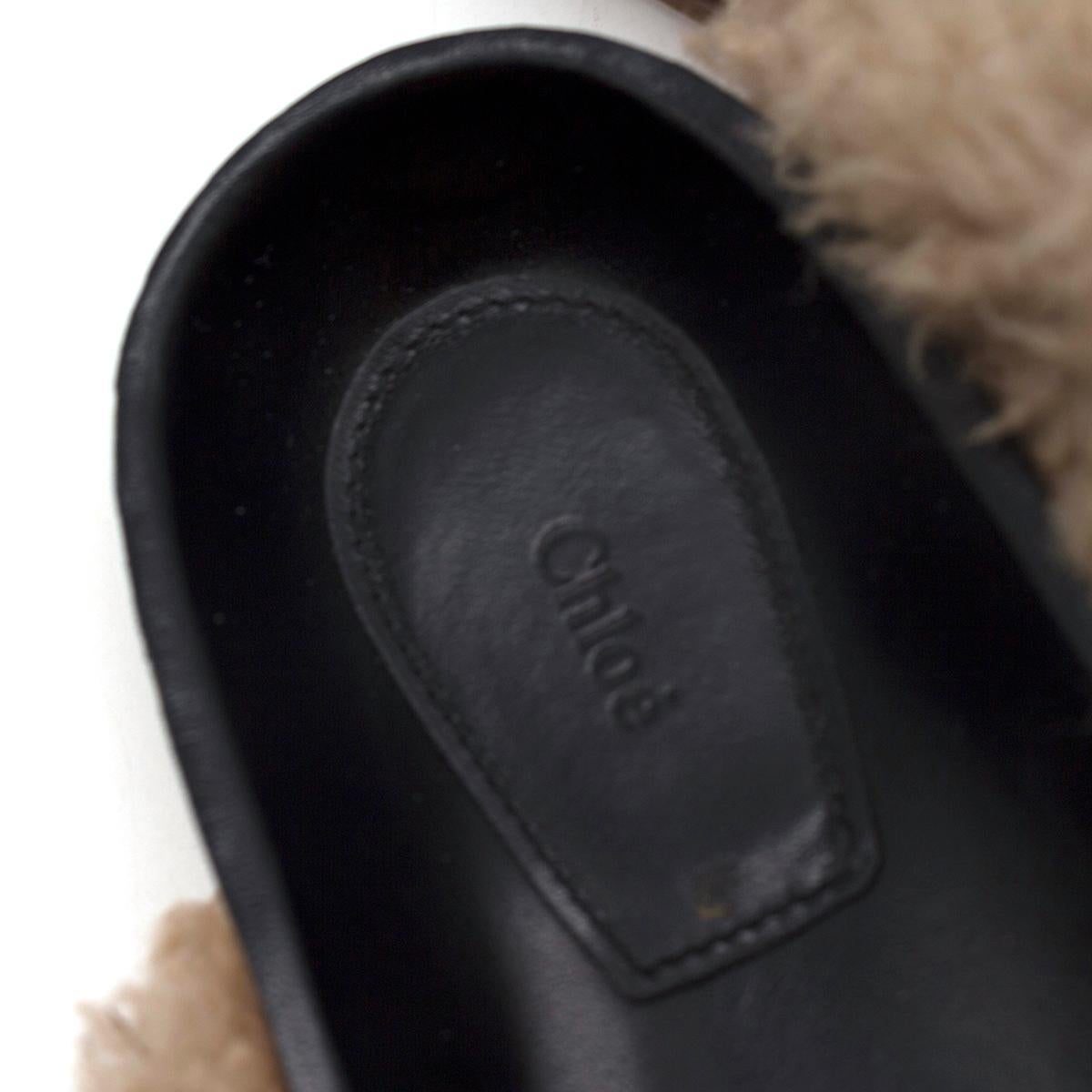 Beige Chloe Shearling Fur Flat Slide Sandal US 10
