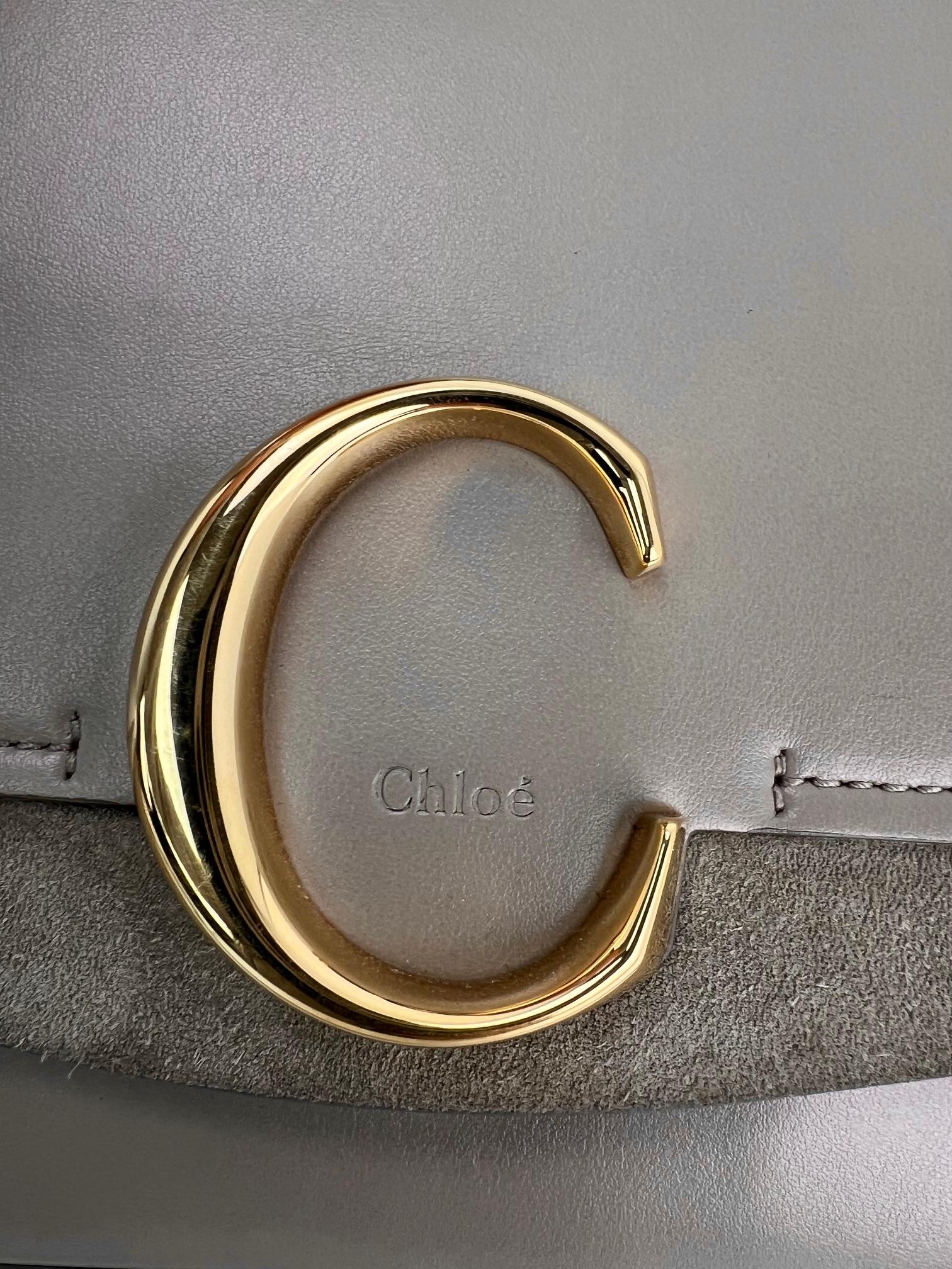 Chloe Shiny Calfskin Suede Small C Motty Gray Shoulder Bag For Sale 10
