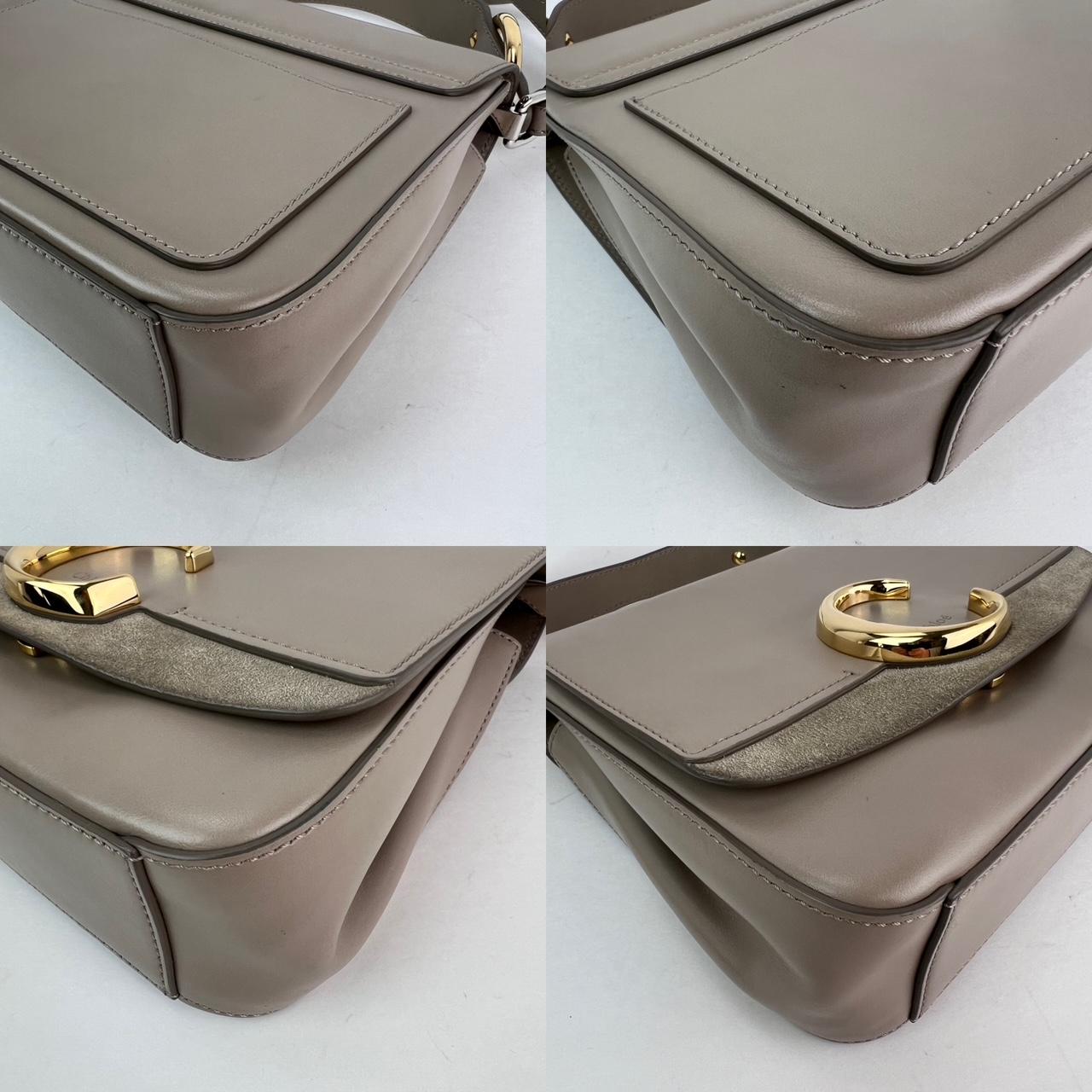 Chloe Shiny Calfskin Suede Small C Motty Gray Shoulder Bag For Sale 1