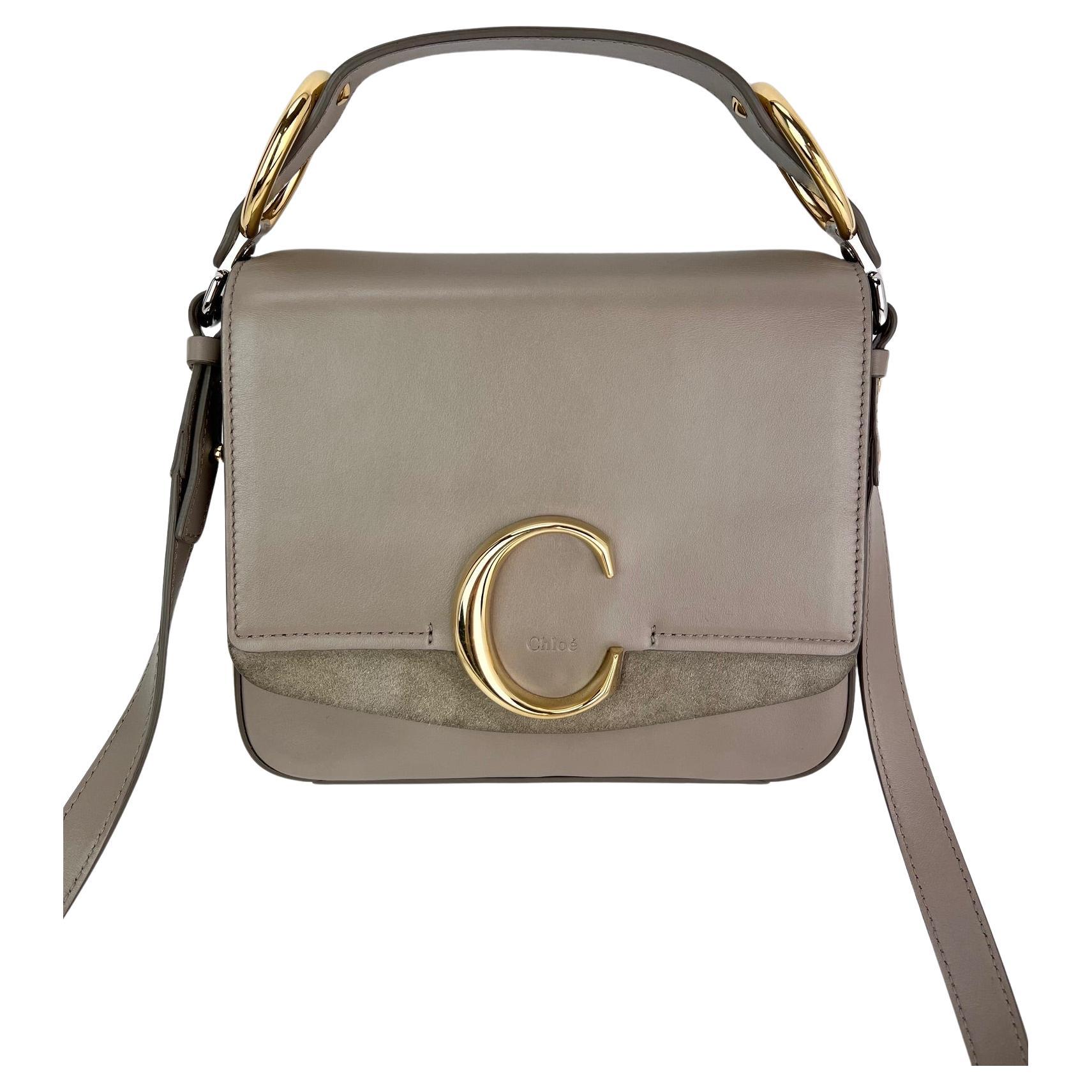 Chloe Shiny Calfskin Suede Small C Motty Gray Shoulder Bag For Sale