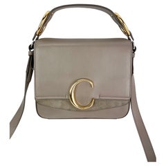 Chloe Shiny Calfskin Suede Small C Motty Gray Shoulder Bag