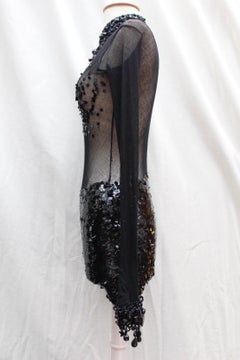 Chloé short jumpsuit in black mesh, sequins and sequins