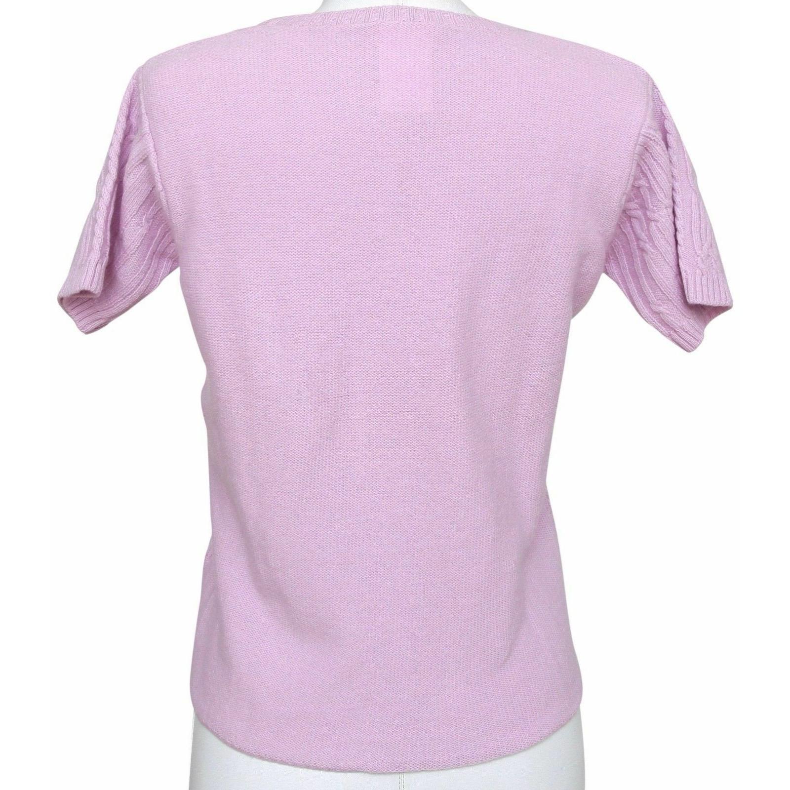 CHLOE Sweater Knit Short Sleeve Top Pink Crew Neck Wool Sz S For Sale 5
