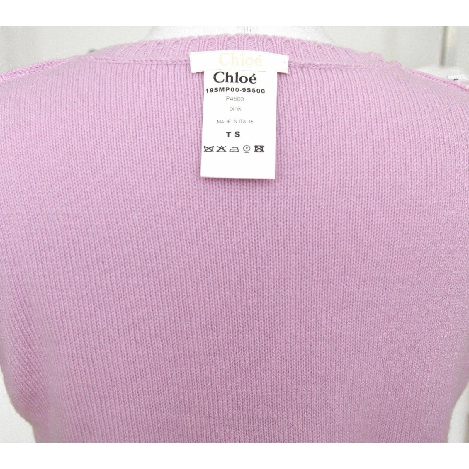 CHLOE Sweater Knit Short Sleeve Top Pink Crew Neck Wool Sz S For Sale 6