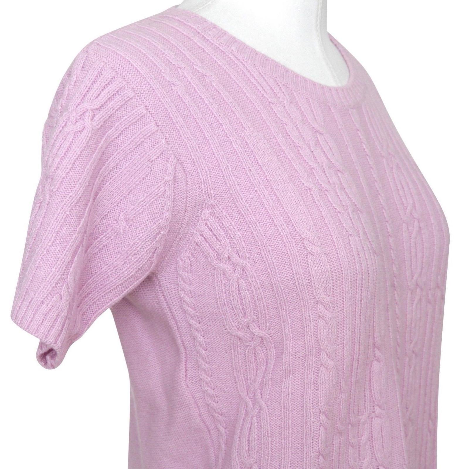 CHLOE Sweater Knit Short Sleeve Top Pink Crew Neck Wool Sz S For Sale 1