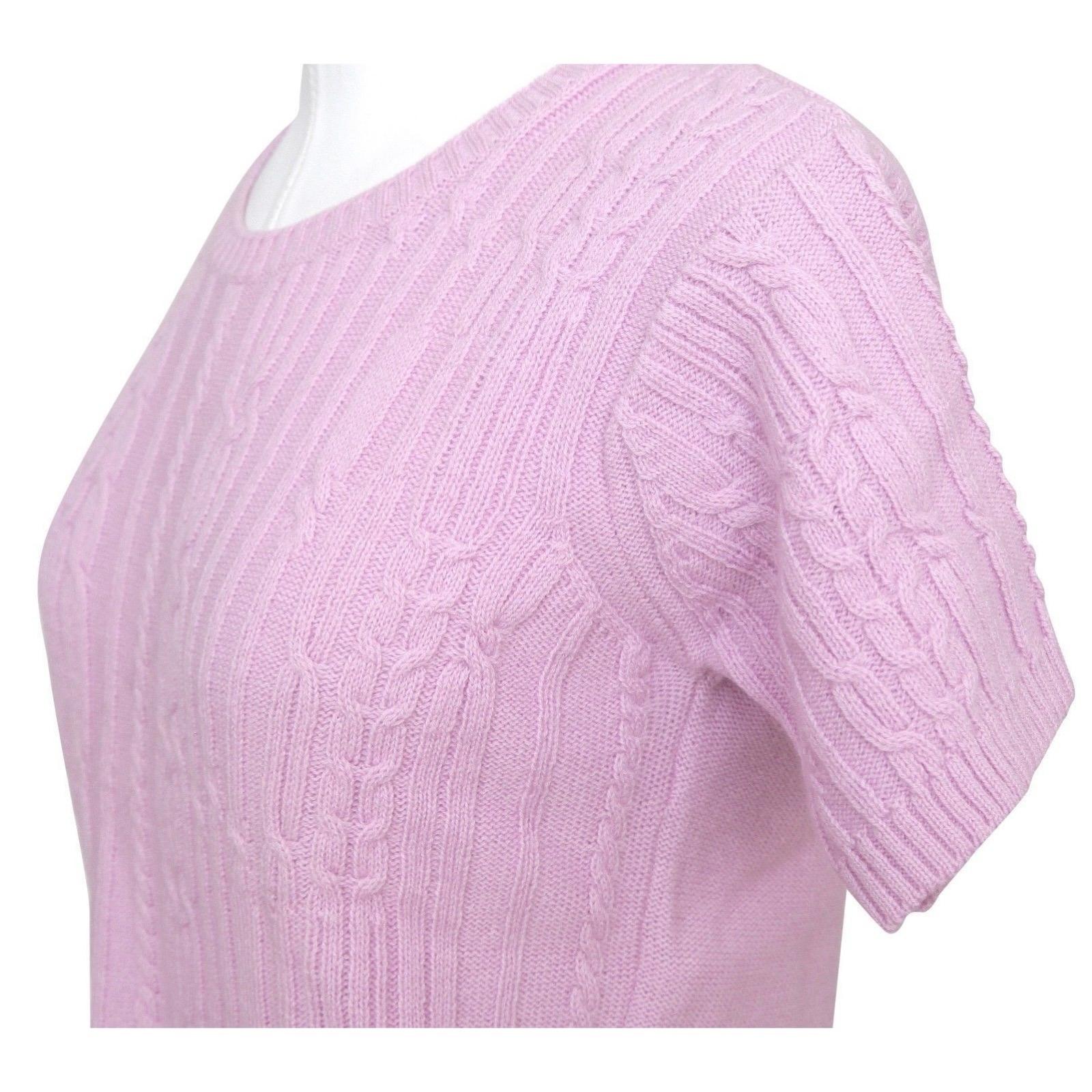 CHLOE Sweater Knit Short Sleeve Top Pink Crew Neck Wool Sz S For Sale 2