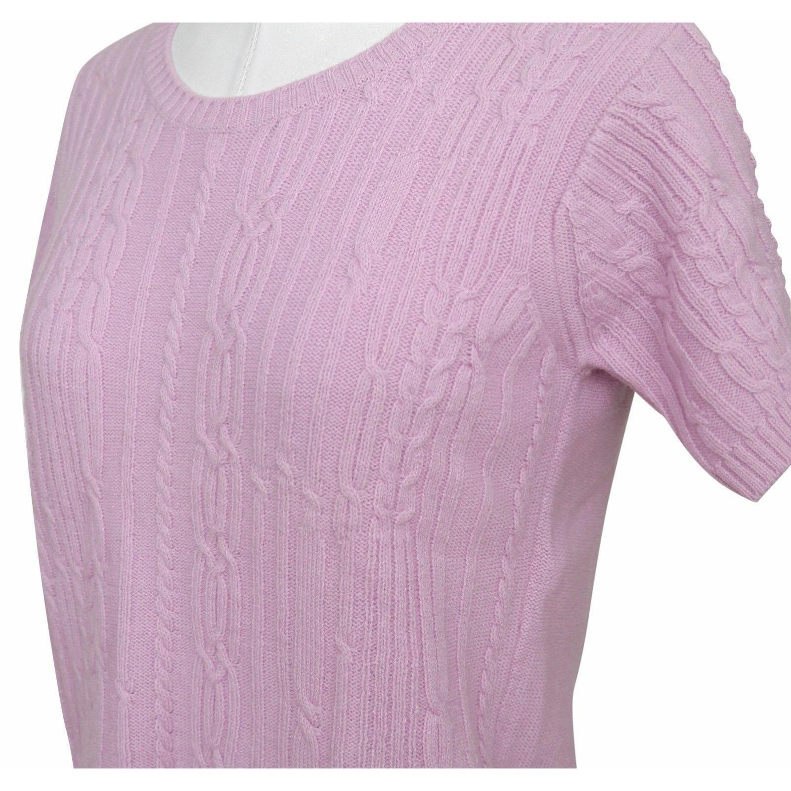 CHLOE Sweater Knit Short Sleeve Top Pink Crew Neck Wool Sz S For Sale 4