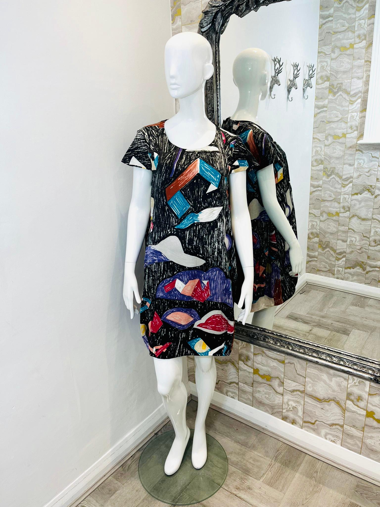 Black Chloe Silk Abstract Print Dress   For Sale
