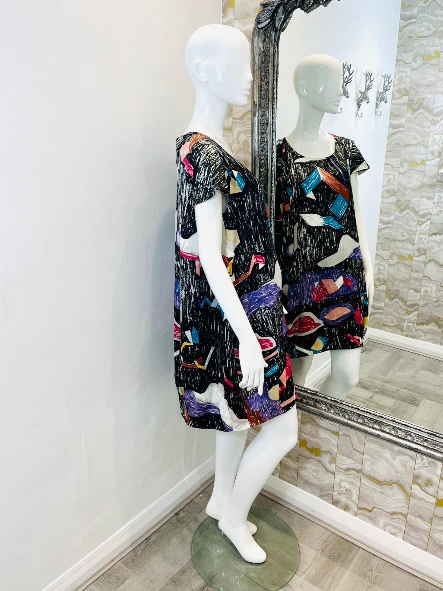 Chloe Kleid mit abstraktem Seidenmuster   im Zustand „Hervorragend“ im Angebot in London, GB