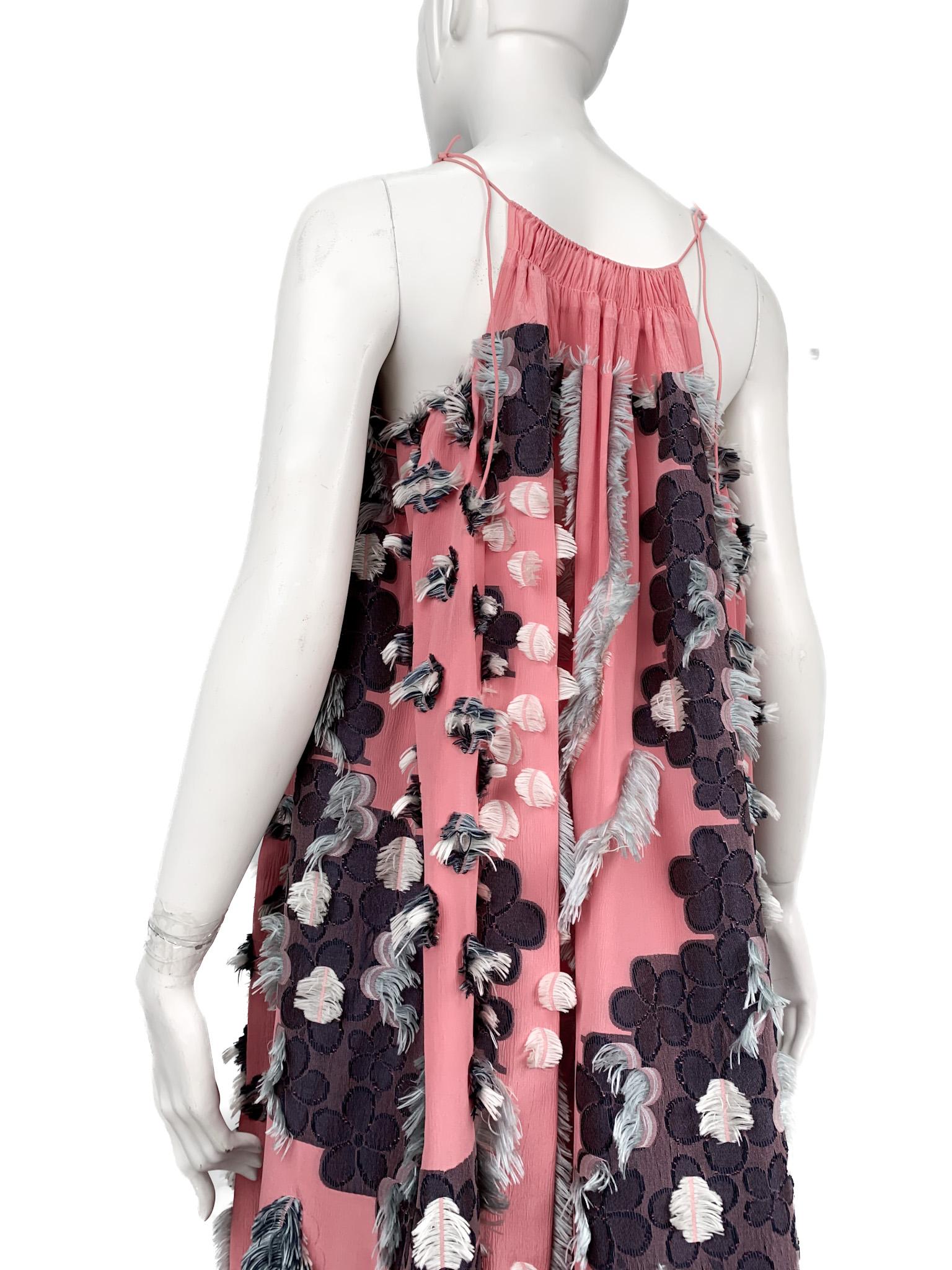 Chloe Silk Chiffon Feather Appliqué Embellished Maxi Dress In Excellent Condition In TARRAGONA, ES